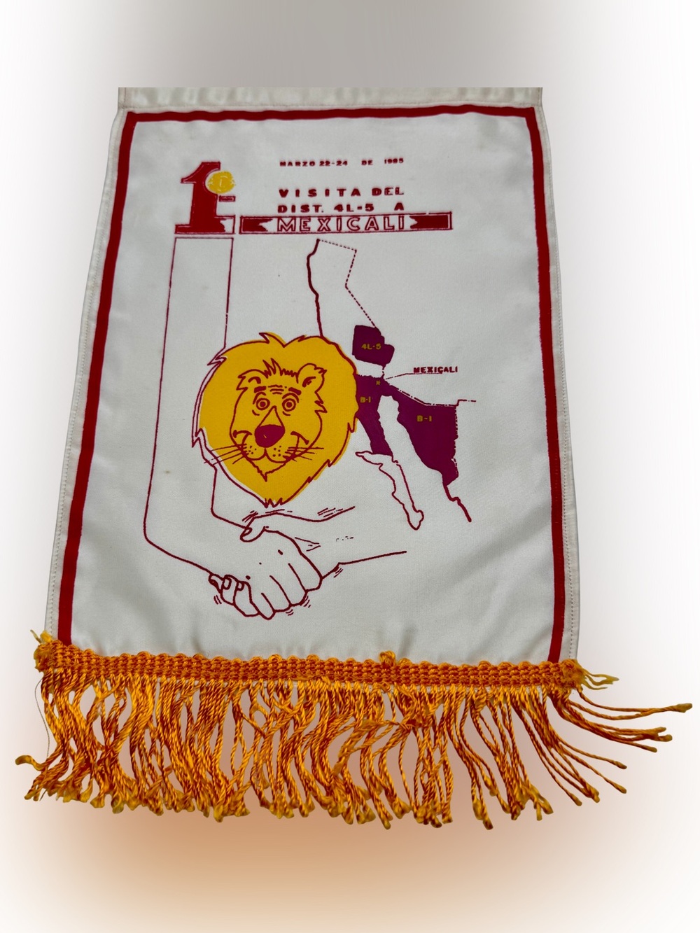 Vtg 1985 Lions Club Mexicali Banner District 4L-5 Fringe Flag California Mexico